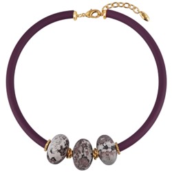 Колье Терра (яшма 30х18мм, каучук лиловый; покрытие золото) 45-50см