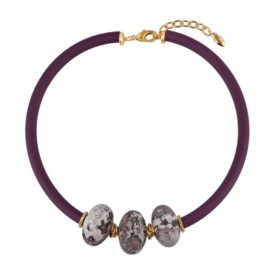 Колье Терра (яшма 30х18мм, каучук лиловый; покрытие золото) 45-50см