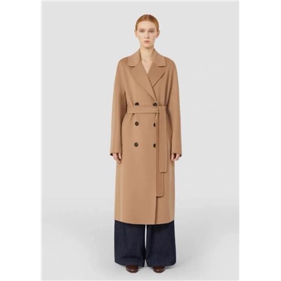 Женское элегантное двубортное шерстяное пальто средней длины