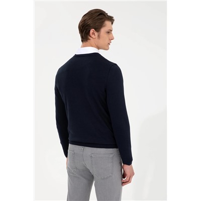 Erkek Lacivert V - Yaka Basic Triko Kazak