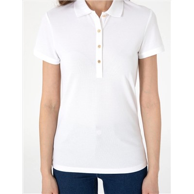 Beyaz Regular Fit Pamuklu Polo Yaka Basic Tişört