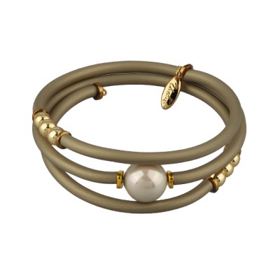 Браслет Гевея (Майорка 14мм медовая роса, каучук оливковый; покрытие золото), Есть комплект