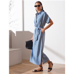 Длинное платье-рубашка с поясом и разрезами из джинсового лиоцелла