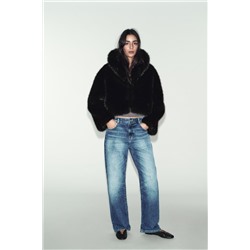 SHORT FAUX FUR COAT WITH LAPEL COLLAR