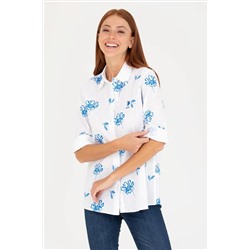 Kadın Saks Uzun Kollu Gömlek