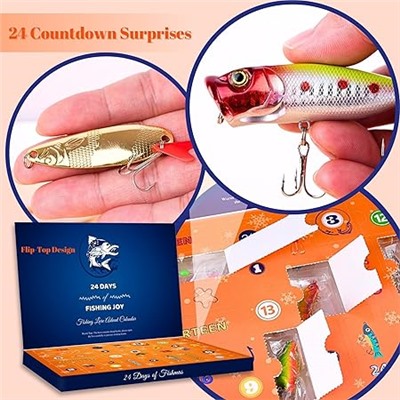Advent Calendar Fishing Christmas Countdown - 24 Days Fishing Lures Set for Fisher Adult Men Teen Boys - 2025 Xmas Surprise Gift