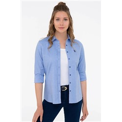 Kadın Saks Uzun Kollu Basic Gömlek