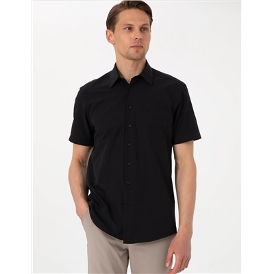 Siyah Basic Regular Fit Kısa Kollu Cepli Gömlek