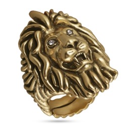 Кольцо лев (кристаллы SW белые; покрытие античное золото), Есть комплект