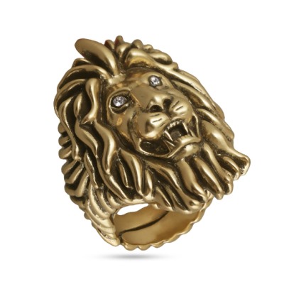 Кольцо лев (кристаллы SW белые; покрытие античное золото), Есть комплект