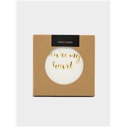 Подставка под кружку, 13х9 см, керамика/пробка, сердце, белая, Надпись