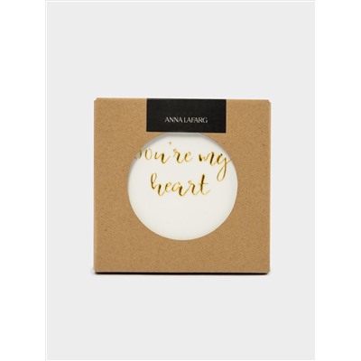 Подставка под кружку, 13х9 см, керамика/пробка, сердце, белая, Надпись