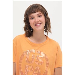 Kadın Turuncu Bisiklet Yaka Tişört