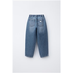 PLEATED BALLOON-FIT DENIM TROUSERS