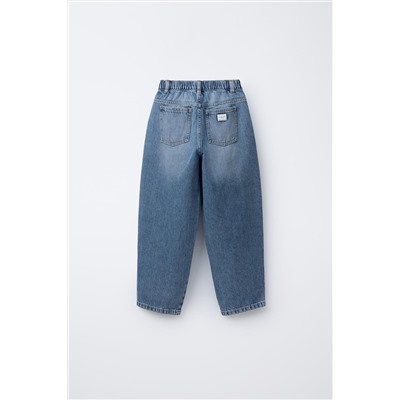 PLEATED BALLOON-FIT DENIM TROUSERS
