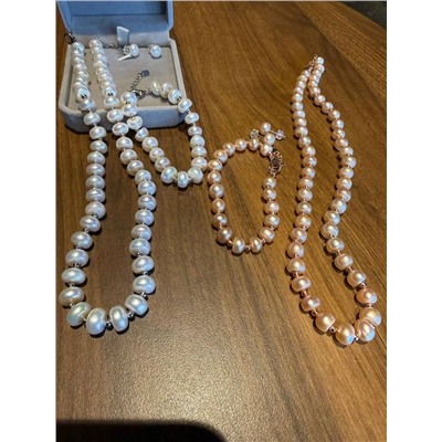 Жемчужный набор из 3-х предметов бусы+браслет+серьги