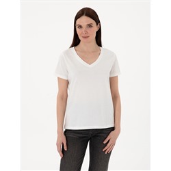 Beyaz Regular Fit V Yaka Basic Tişört