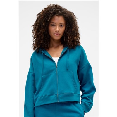 Relaxed Cropped Fleece Zip Hoodie