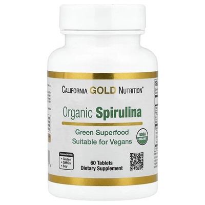 California Gold Nutrition, Organic Spirulina with Phycocyanin, and Chlorophyll, 60 Tablets