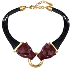 Колье Пантера (эмаль бургунди, кристаллы SW белые, кожа; золото) 54см, Есть комплект