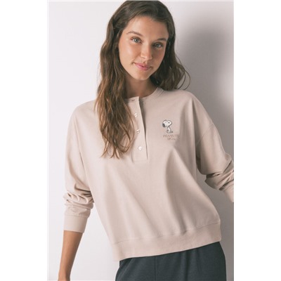 Pijama largo 100% algodón beige Snoopy