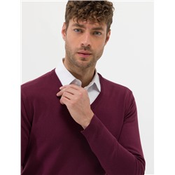 Bordo Slim Fit V Yaka Basic Triko Kazak
