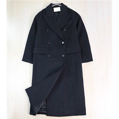 Женское Элегантное двубортное длинное шерстяное пальто с воротником из шерсти  ЛАЙ*М