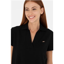 Kadın Siyah Kaçık Yaka Basic Tişört