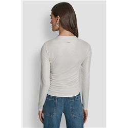 SIDE RUCHED HIGH NECK LONG SLEEVE TOP
