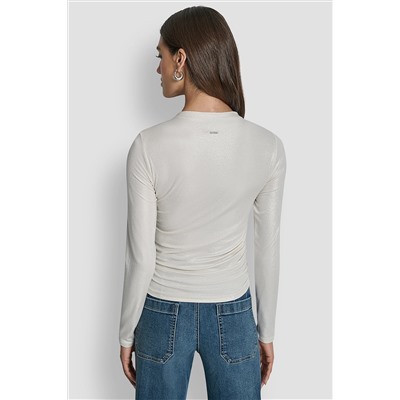 SIDE RUCHED HIGH NECK LONG SLEEVE TOP