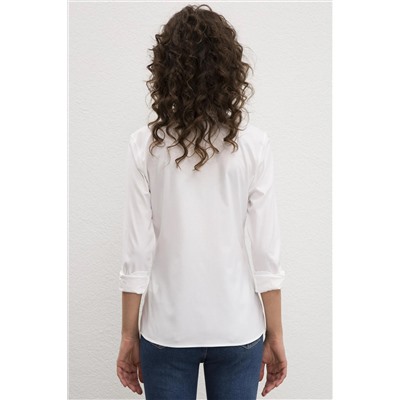 Kadın Beyaz Uzun Kollu Basic Gömlek