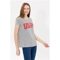 Kadın Gri Melanj Bisiklet Yaka Tişört