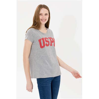 Kadın Gri Melanj Bisiklet Yaka Tişört