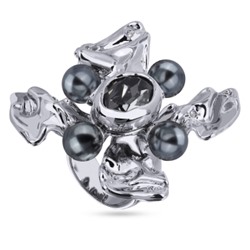 Кольцо Грациоза (кристаллы SW темно-серые, Майорка; покрытие родий), Есть комплект