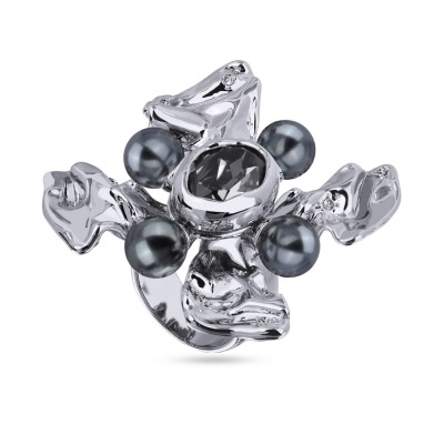 Кольцо Грациоза (кристаллы SW темно-серые, Майорка; покрытие родий), Есть комплект