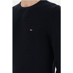 Erkek Slim Fit Bisiklet Yaka Lacivert Basic Kazak