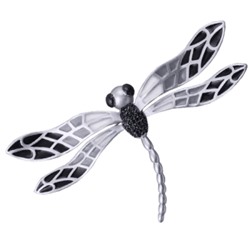 Брошь Стрекоза 10см (эмаль черная, серая; покрытие матовый родий), Есть комплект