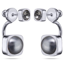 Серьги Теннис (кристаллы SW темно-серые 4мм, Майорка 8мм; родий), Есть комплект