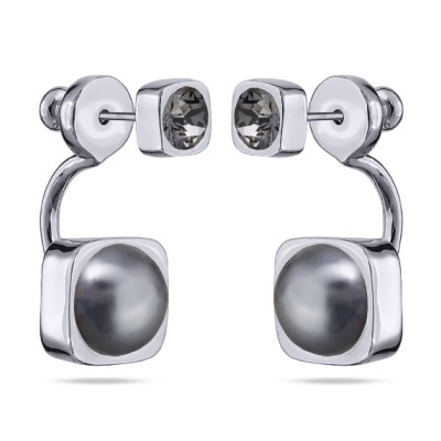 Серьги Теннис (кристаллы SW темно-серые 4мм, Майорка 8мм; родий), Есть комплект