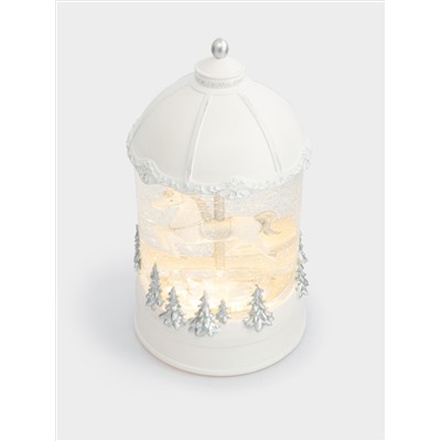 Снежный фонарь, 20 см, с подсветкой, пластик, белый, Лошадь под куполом, Horse