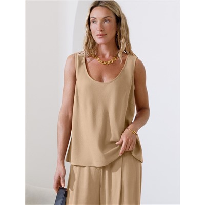 Свободный топ с U-вырезом изо льна с вискозой по косой