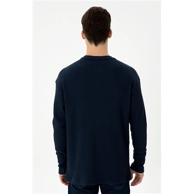 Erkek Lacivert Bisiklet Yaka Comfort Sweatshirt