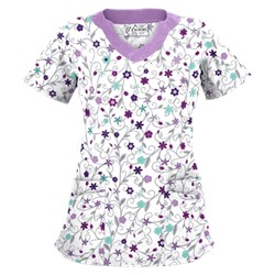 UA Flower Patch White Print Scrub Top