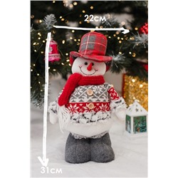 Игрушка новогодняя с выдвижными ногами Снеговик платье серое