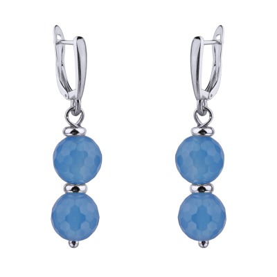 Серьги Селена (агат васильковый; покрытие родий), Есть комплект