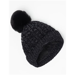 LADIES POM POM FLEECE BEANIE AND GLOVE SET