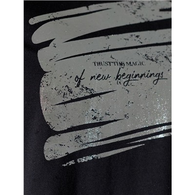 Нарядная футболка с принтом фольгой из премиального хлопка с эластаном