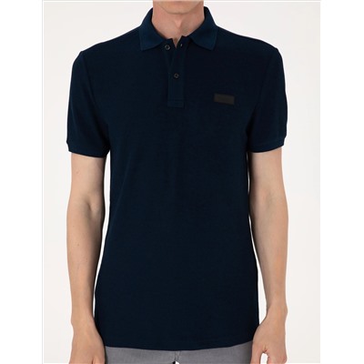 Lacivert Slim Fit Örme Dokulu Polo Yaka Tişört