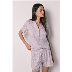Pijama corto camisero algodón florecitas