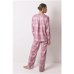 Pijama camisero largo  viscosa cuadros rosa